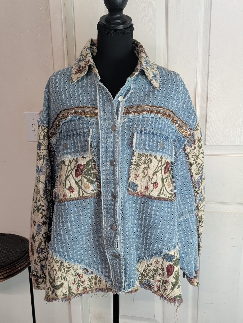 POL Denim Floral Shacket Women Small - Picture 1 of 6